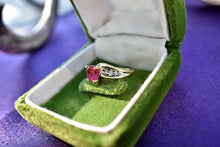 Load image into Gallery viewer, Vintage 10K Yellow Gold Imitation Ruby and Diamond Ring