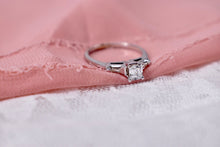 Load image into Gallery viewer, 14K White Gold Emerald Cut Diamond Ring with Baguette Accents