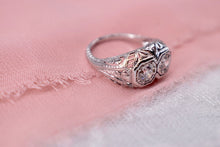 Load image into Gallery viewer, Reserved Listing Second Payment Only Antique Art Deco Platinum Two Stone Filigree Diamond Engagement Ring