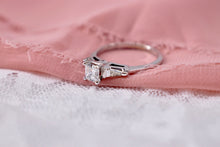 Load image into Gallery viewer, 14K White Gold Emerald Cut Diamond Ring with Baguette Accents
