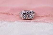 Load image into Gallery viewer, Reserved Listing Second Payment Only Antique Art Deco Platinum Two Stone Filigree Diamond Engagement Ring