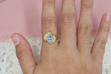 Load image into Gallery viewer, Vintage 14K Yellow Gold Unique Oval Blue Topaz and Diamond Ring