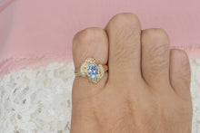 Load image into Gallery viewer, Vintage 14K Yellow Gold Unique Oval Blue Topaz and Diamond Ring