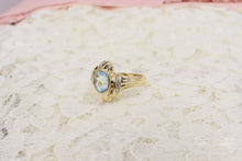 Load image into Gallery viewer, Vintage 14K Yellow Gold Unique Oval Blue Topaz and Diamond Ring