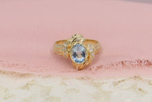 Load image into Gallery viewer, Vintage 14K Yellow Gold Unique Oval Blue Topaz and Diamond Ring
