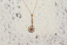 Load image into Gallery viewer, 10K Rose Gold Victorian Seed Pearl and Ruby Lavalier Floral Necklace