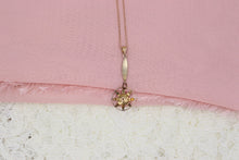Load image into Gallery viewer, 10K Rose Gold Victorian Seed Pearl and Ruby Lavalier Floral Necklace