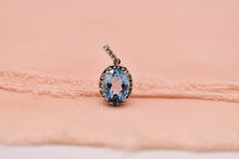 Load image into Gallery viewer, 10K White Gold Vintage Oval Swiss Blue Topaz Halo Necklace