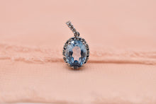 Load image into Gallery viewer, 10K White Gold Vintage Oval Swiss Blue Topaz Halo Necklace