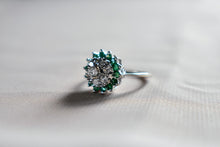 Load image into Gallery viewer, 14K White Gold Vintage Emerald & Diamond Double Halo Ring