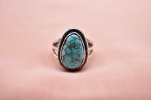 Load image into Gallery viewer, Antiqued Sterling Silver Turquoise Teardrop Bezel Ring