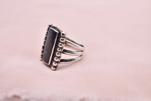 Load image into Gallery viewer, Antiqued Sterling Silver Elongated Rectangular Onyx Bezel Ring