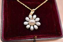 Load image into Gallery viewer, Vintage 14K Yellow Gold Flower Freshwater Pearl Statement Necklace