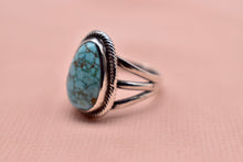 Load image into Gallery viewer, Antiqued Sterling Silver Turquoise Teardrop Bezel Ring