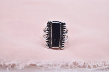 Load image into Gallery viewer, Antiqued Sterling Silver Elongated Rectangular Onyx Bezel Ring