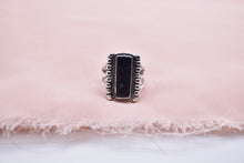 Load image into Gallery viewer, Antiqued Sterling Silver Elongated Rectangular Onyx Bezel Ring