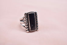Load image into Gallery viewer, Antiqued Sterling Silver Elongated Rectangular Onyx Bezel Ring