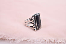 Load image into Gallery viewer, Antiqued Sterling Silver Elongated Rectangular Onyx Bezel Ring
