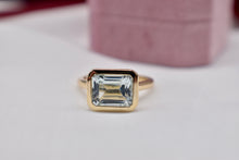 Load image into Gallery viewer, Reserved Listing Custom Made 14 Karat Full Bezel Emerald Cut East West Aquamarine Ring
