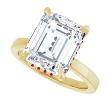 Load image into Gallery viewer, Custom Made 14 Karat Yellow Gold Natural GIA Certified 1.50cts Emerald Cut Diamond Ring With Ruby Accent Stoned
