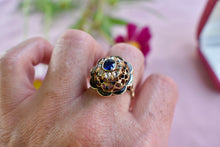 Load image into Gallery viewer, Reserved Listing First Payment Victorian 14K Gold Old Mine Diamond &amp; Sapphire Enamel Ring
