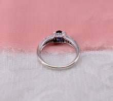 Load image into Gallery viewer, Vintage 18K White Gold Unique Oval Cut Sapphire and Diamond Ring
