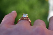 Load image into Gallery viewer, Custom Made 14K Yellow Gold Lab Grown Emerald Cut Diamond Bezel Split Shank Engagment Ring
