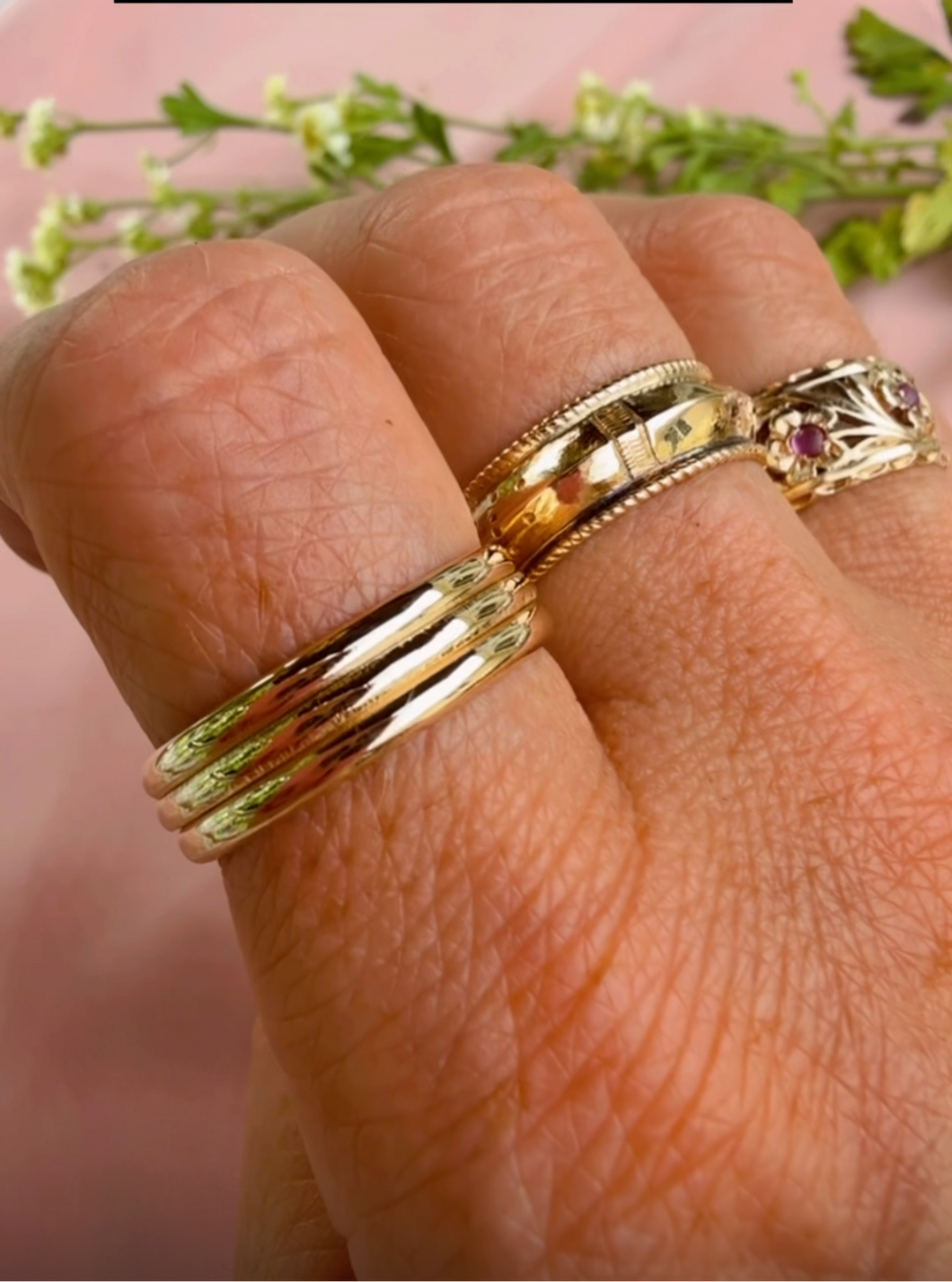 RESERVED Listing Vintage 14K Yellow Gold Three Row Grooved Band