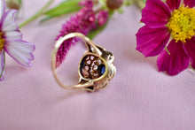 Load image into Gallery viewer, Reserved Listing First Payment Victorian 14K Gold Old Mine Diamond &amp; Sapphire Enamel Ring
