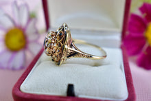 Load image into Gallery viewer, Reserved Listing First Payment Victorian 14K Gold Old Mine Diamond &amp; Sapphire Enamel Ring

