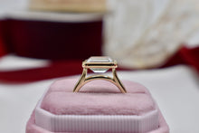 Load image into Gallery viewer, Reserved Listing Custom Made 14 Karat Full Bezel Emerald Cut East West Aquamarine Ring
