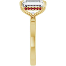Load image into Gallery viewer, Custom Made 14 Karat Yellow Gold Natural GIA Certified 1.50cts Emerald Cut Diamond Ring With Ruby Accent Stoned
