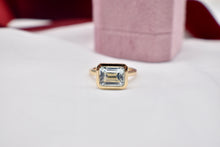 Load image into Gallery viewer, Reserved Listing Custom Made 14 Karat Full Bezel Emerald Cut East West Aquamarine Ring

