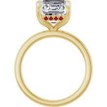 Load image into Gallery viewer, Custom Made 14 Karat Yellow Gold Natural GIA Certified 1.50cts Emerald Cut Diamond Ring With Ruby Accent Stoned
