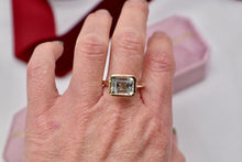 Load image into Gallery viewer, Reserved Listing Custom Made 14 Karat Full Bezel Emerald Cut East West Aquamarine Ring
