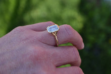 Load image into Gallery viewer, Custom Made 14K Yellow Gold Lab Grown Emerald Cut Diamond Bezel Split Shank Engagment Ring
