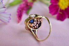 Load image into Gallery viewer, Reserved Listing First Payment Victorian 14K Gold Old Mine Diamond &amp; Sapphire Enamel Ring
