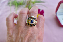 Load image into Gallery viewer, Reserved Listing First Payment Victorian 14K Gold Old Mine Diamond &amp; Sapphire Enamel Ring
