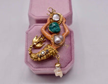 Load image into Gallery viewer, Reserved Listing Antique Victorian Solid 19 Karat Yellow Gold Rare Artisan Merman Pendant with  Natural Pearls &amp; Table Cut Diamonds
