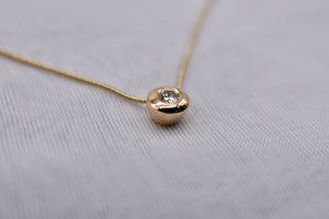 Vintage 14K Yellow Gold Solitaire Diamond Bezel Necklace