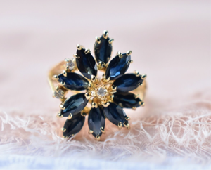 Customs Fees for Vintage 14K Yellow Gold Sapphire and Diamond Cocktail Statement Ring