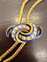 Load image into Gallery viewer, Reserved Listing Remaining Payment Heavy 20K Yellow Gold Early Victorian Blue Enamel &amp; Pearl Tassel Necklace
