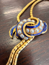 Load image into Gallery viewer, Reserved Listing Remaining Payment Heavy 20K Yellow Gold Early Victorian Blue Enamel &amp; Pearl Tassel Necklace
