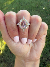 Load image into Gallery viewer, Custom Made 14K Yellow Gold Oval Morganite &amp; Diamond Halo Engagement Ring
