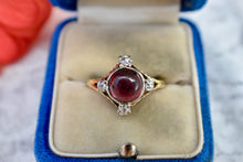 Load image into Gallery viewer, RESERVED LISTING FIRST PAYMENT Edwardian 18K Yellow Gold &amp; Platinum Cabochon Ruby and Old Mine Cut Diamond Ring
