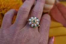 Load image into Gallery viewer, Vintage 14K Yellow Gold Vintage Emerald &amp; Opal Double Halo Dome Ring
