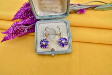 Load image into Gallery viewer, 14K Yellow Gold Vintage Dangle Amethyst &amp; Diamond Flower Earrings
