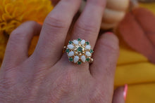 Load image into Gallery viewer, Vintage 14K Yellow Gold Vintage Emerald &amp; Opal Double Halo Dome Ring
