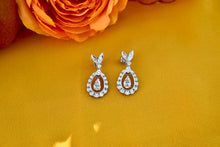 Load image into Gallery viewer, Rare Art Deco Dangle 14K White Gold Pear Shape Halo Diamond Earrings
