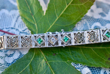 Load image into Gallery viewer, Vintage Art Deco Platinum Emerald &amp; Diamond Filigree Bracelet
